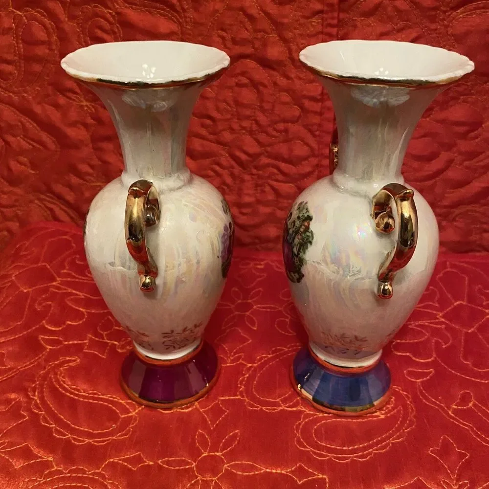 Vintage Empress Haruta Vase Set Of Two A Blue One And A‎ Red One. RARE PAIR